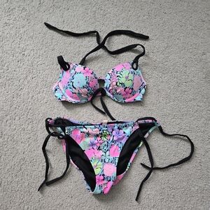 Floral Bikini Set with Black Accents